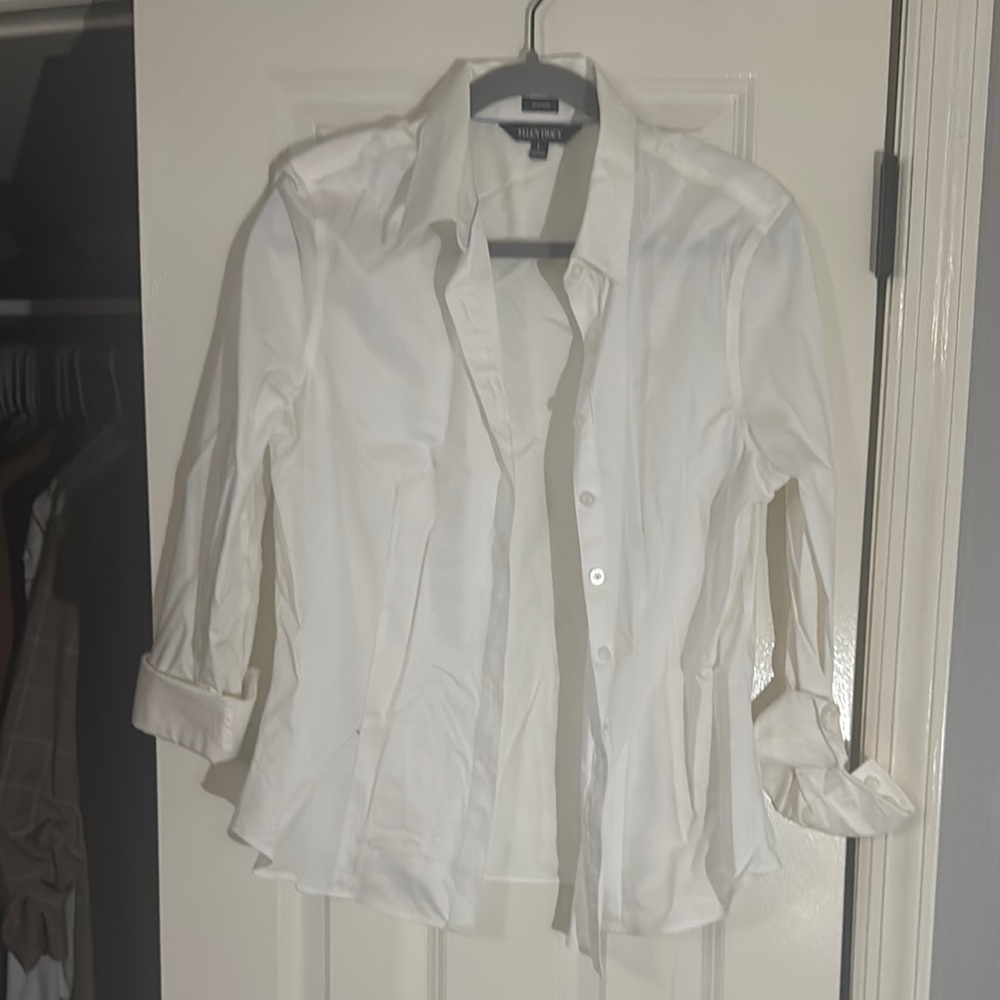 Ellen Tracy White Casual Button Down Shirt